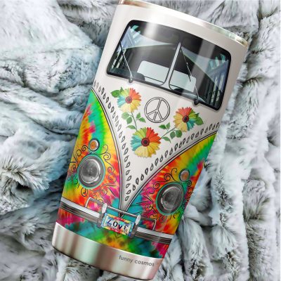 Hippie Bus Cooler Peace Boho Gifts For Women Hippie Gifts Boho Travel Mug camper van Vw Mug Bus Beattle 1970’s Accessories For Women Tumbler 20oz