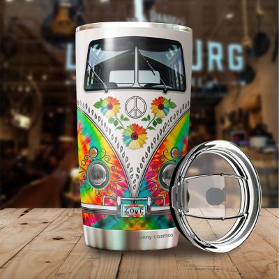 Hippie Bus Cooler Peace Boho Gifts For Women Hippie Gifts Boho Travel Mug camper van Vw Mug Bus Beattle 1970’s Accessories For Women Tumbler 20oz